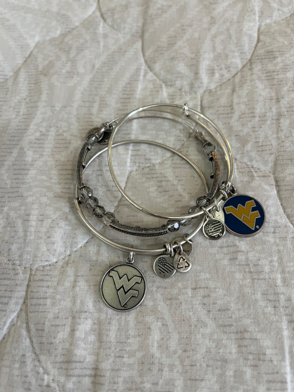 Alex and Ani Silver and Blue West Virginia Charm Bangle Bracelet Set